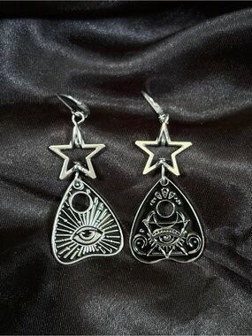 Silver Star & Mystic Eye Ouija planchette Drop Earrings - Silver